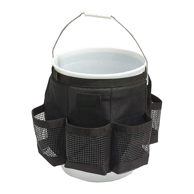 Zootealy Outdoor Fishing Bucket Organizer Bag with Multi-Pockets for Tools, Bait, and Accessories - Durable Polyester Material, Mesh Pockets, Adjustable Straps - Black