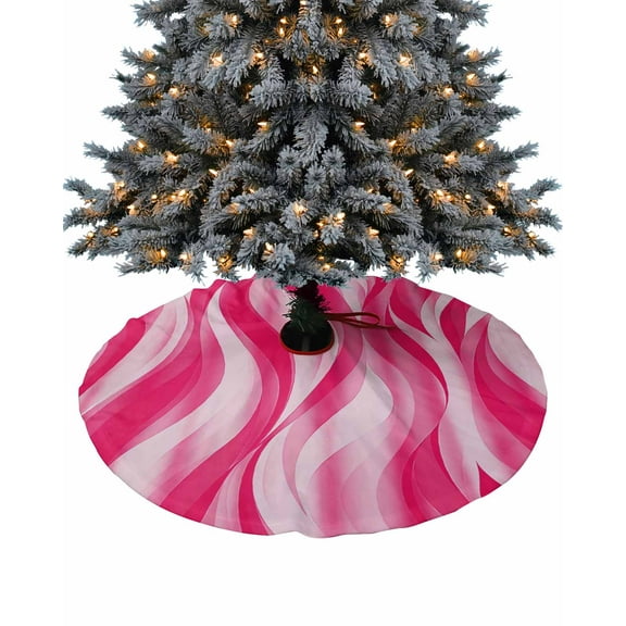 Pink Ombre Geometric Christmas Tree Skirt 48 Inches Large Christmas Skirt Tree, White Moire Modern Abstract Art Tree Skirt Christmas Decorations for Fireplace Party Holidays Indoor Outdoor