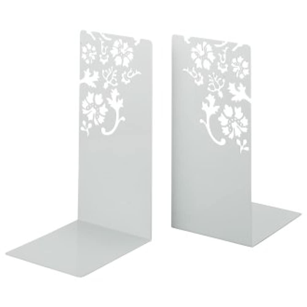 Pair of White Metal Bookends with Flower Cutout Pattern 10 Tall 10 Tall Kirie 