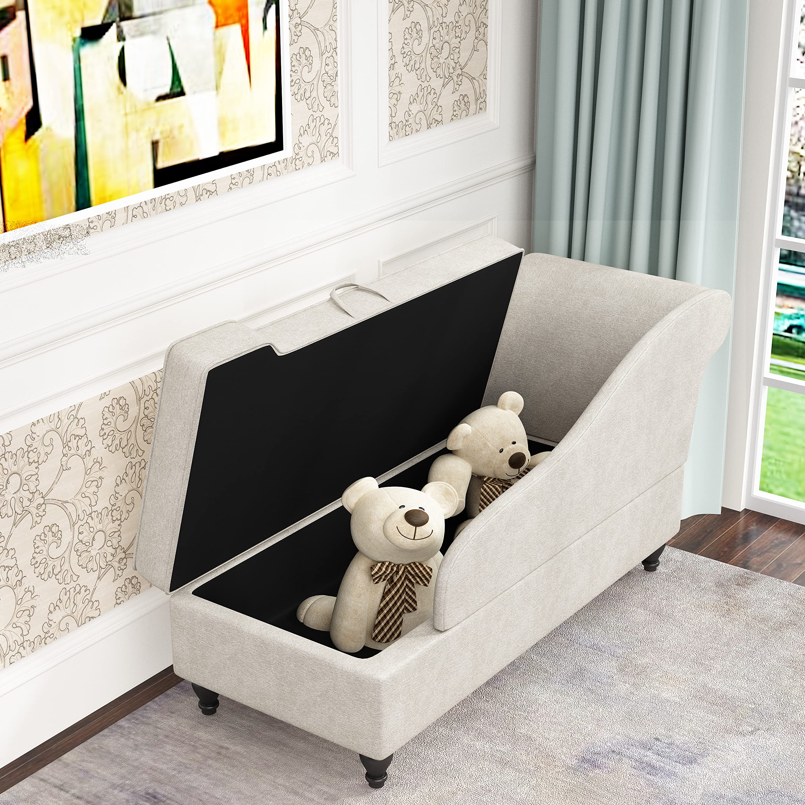 Apeaka Modern Faux Suede Chaise Lounge, White photo 4