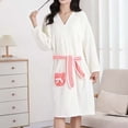 thumbnail image 3 of Kaemgyyd Robes for Women Fluffy Fuzzy V Neck Bath Robe Knee Length Bathrobe Bow Front Ladies Outfits（White,One Size）, 3 of 7