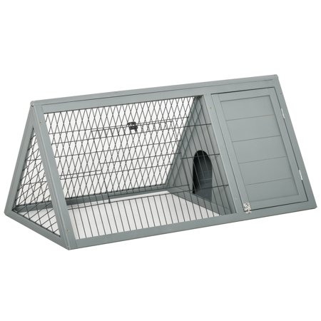 UPC: 0842525179683 | PawHut 46 x 24 Wooden A-Frame Outdoor Rabbit Cage Small Animal Hutch with Outside Run & Ventilating Wire Grey