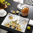 thumbnail image 3 of Gnomes Sunflower Placemats Set of 6, Bees Branches Floral Farmhouse Placemats for Dining Table, Place Mats for Kitchen Tabletop, Waterproof Wipeable Dining Table Mats Set, 3 of 9