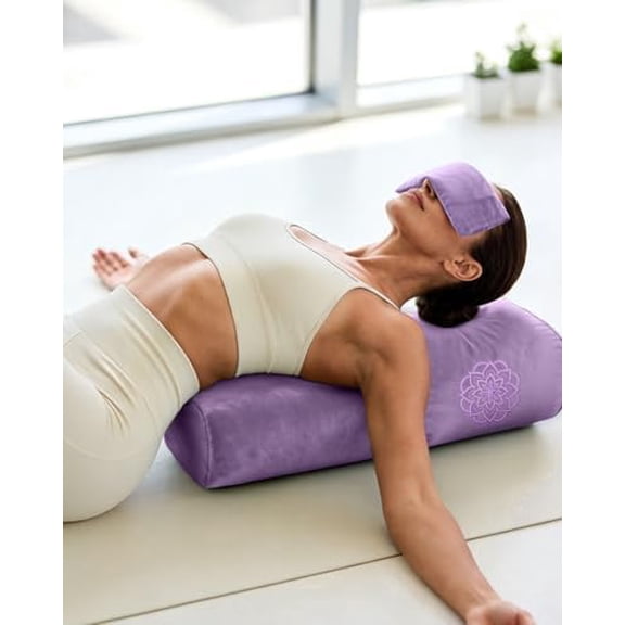 3 in 1 Yoga Bolster Pillow Set for Relaxation & Meditation, Premium Rectangular Velvet Cushion with Weighted Lavender Eye Pillow, Supportive Foam for Back Support & Stretching