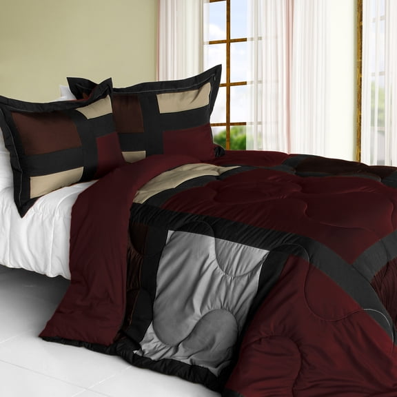 Retro Classic Quilted Patchwork Down Alternative Comforter Set-Twin