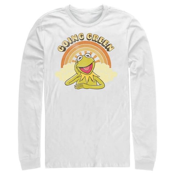 Men's The Muppets Kermit Retro Green Long Sleeve Shirt White 2X Large