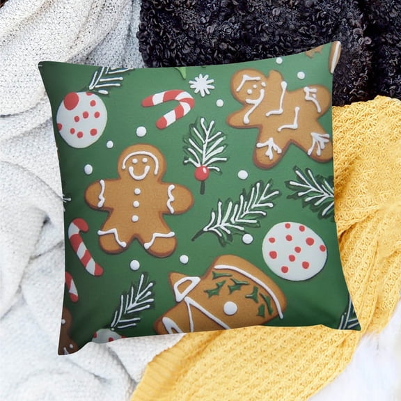 FCXZI 100% Linen Gingerbreads Holly Holiday Pillow Cover for Sofa 18x18in