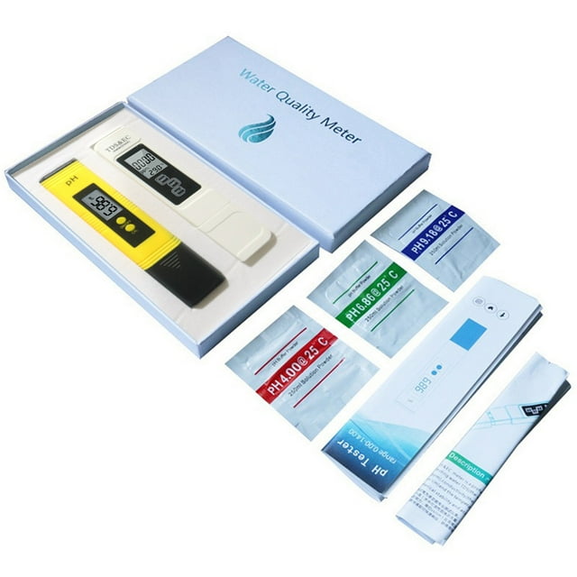 Compteur de PH Numérique Kit de Test de PH pour Eau pour la Maison Testeur de Qualité de l'Eau de Type Stylo avec Couvercle en Cuir