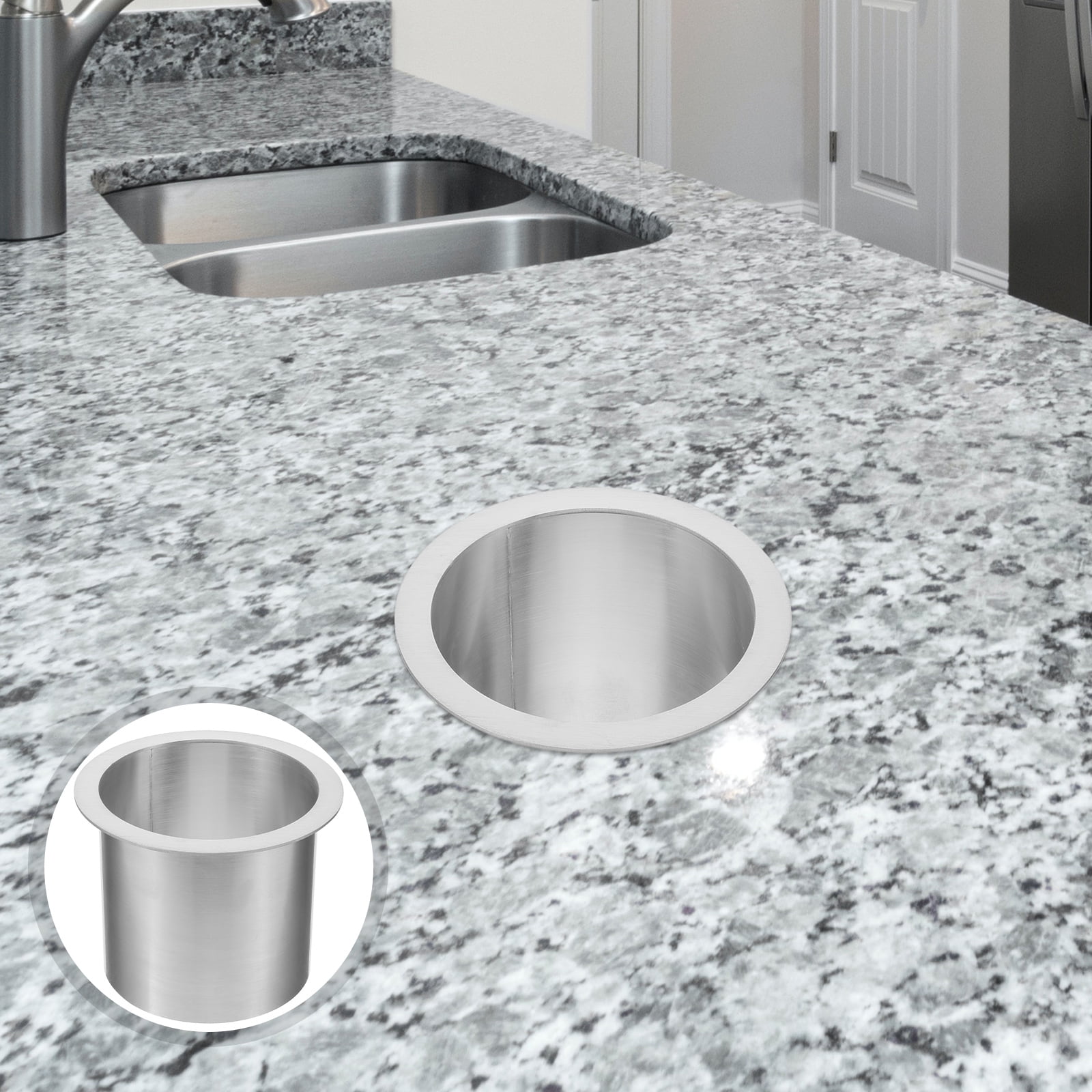 UKCOCO Round Stainless Steel Trash Chute Grommet Plated Silver for Countertop Space-Saving Practical