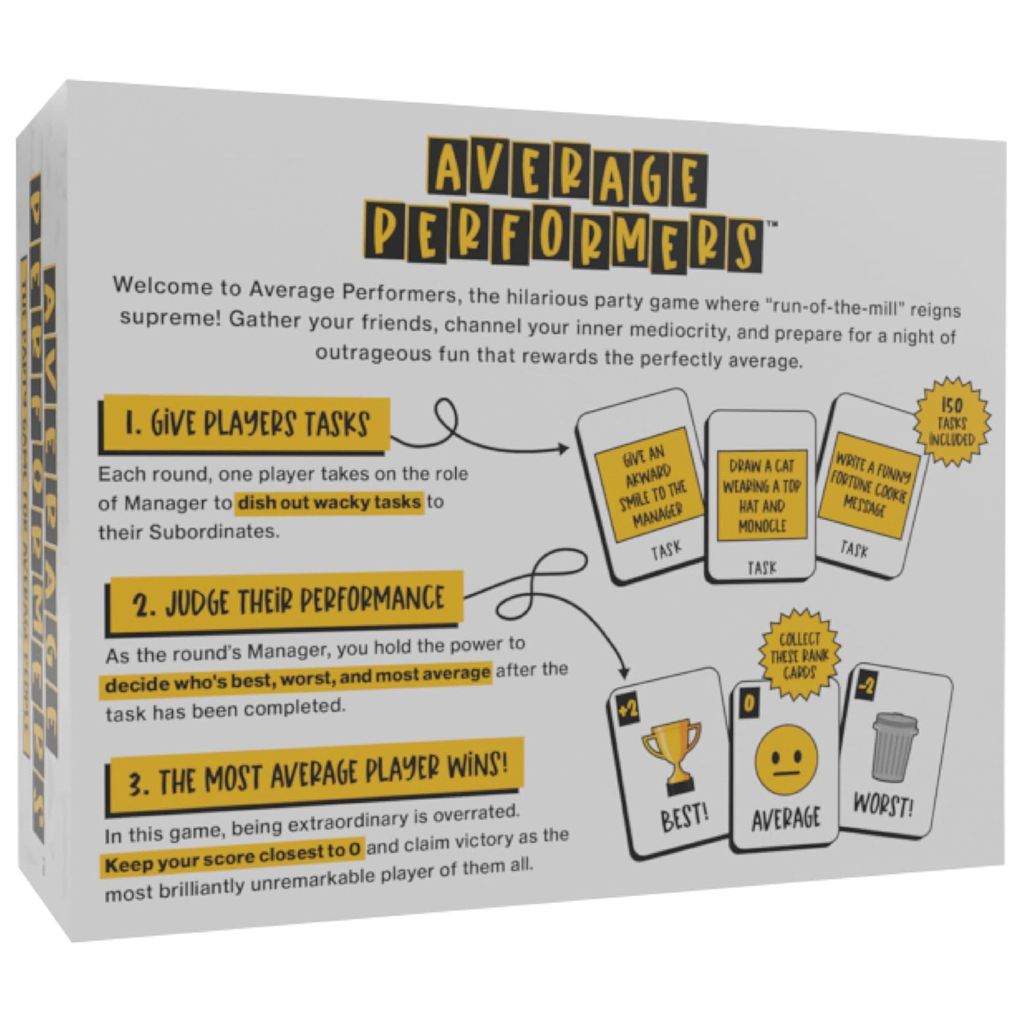 CratedWithLove: Average Performers - Family Party Game, Fun Performance Game, High Score Loses, Tasks-Advantages-Voting-Ranking, Ages 10+, 4-8 Players