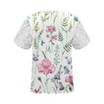 thumbnail image 4 of Usmixi Womens Tops Sexy Lace Hollowed Patchwork Going out Loose Fit Tee Shirts Summer Cute Flowers Print V-Neck Short Sleeve Blouses Pink s, 4 of 5