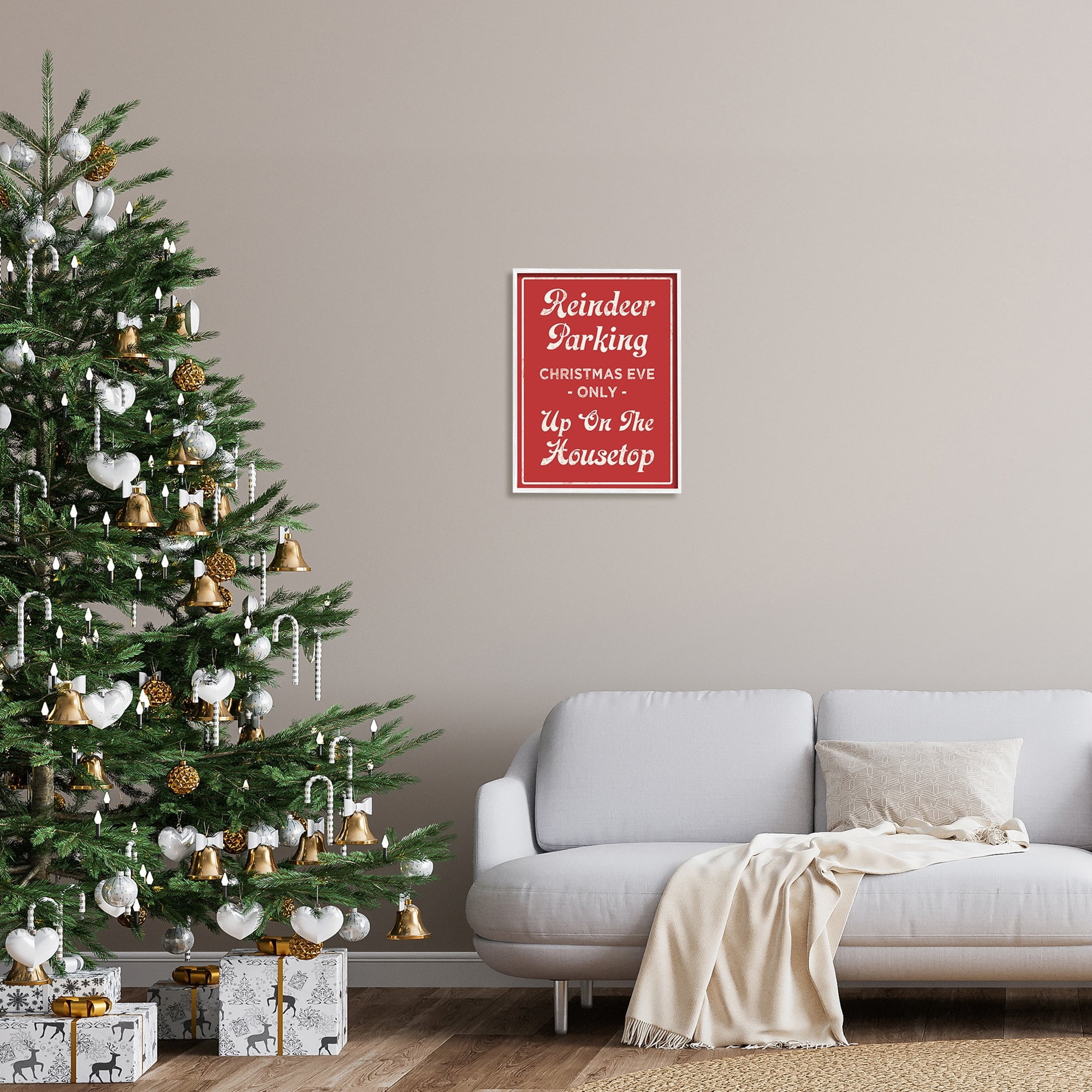 Reindeer Parking Sign Festive Christmas Vintage Text Holiday Graphic Art Framed Art Print Wall Art