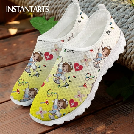 

Blue and White Gradient Nursing Shoes for Women Slip On Summer Work Shoes Breathable Nurse Print Walk Sneaker
