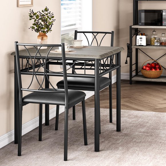 Dining Table Set for 2, 3 Piece Kitchen Table Set with 2 Chairs, Metal Frame, Square Kitchen Table Set for Small Space, Apartment, Dining Room