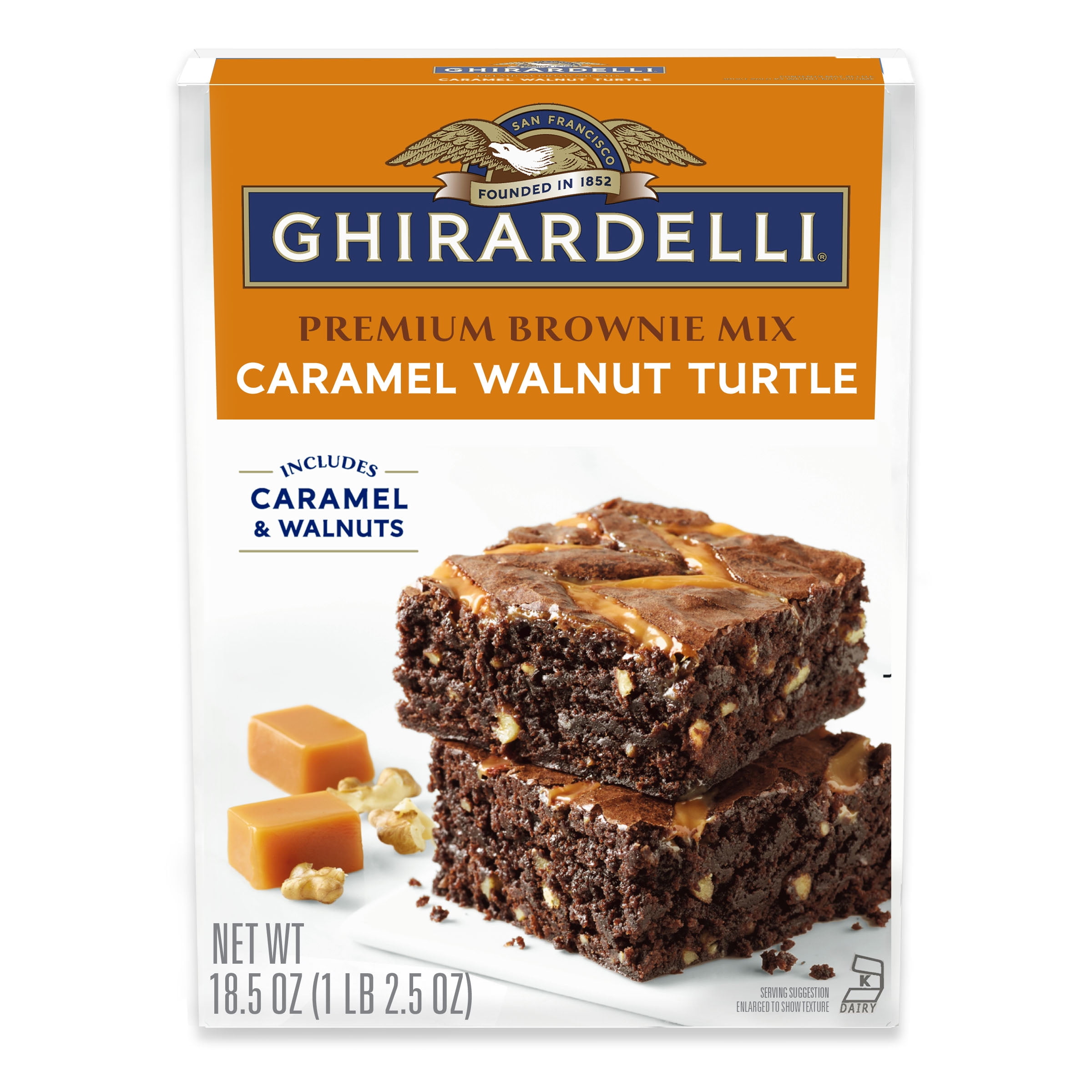 (4 pack) GHIRARDELLI Caramel Walnut Premium Brownie Mix, Includes Caramel and Real Walnuts, 18.5 oz Box