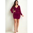 thumbnail image 3 of Mesh Ruched Long Sleeve V-Neck Mini Dress, 3 of 6