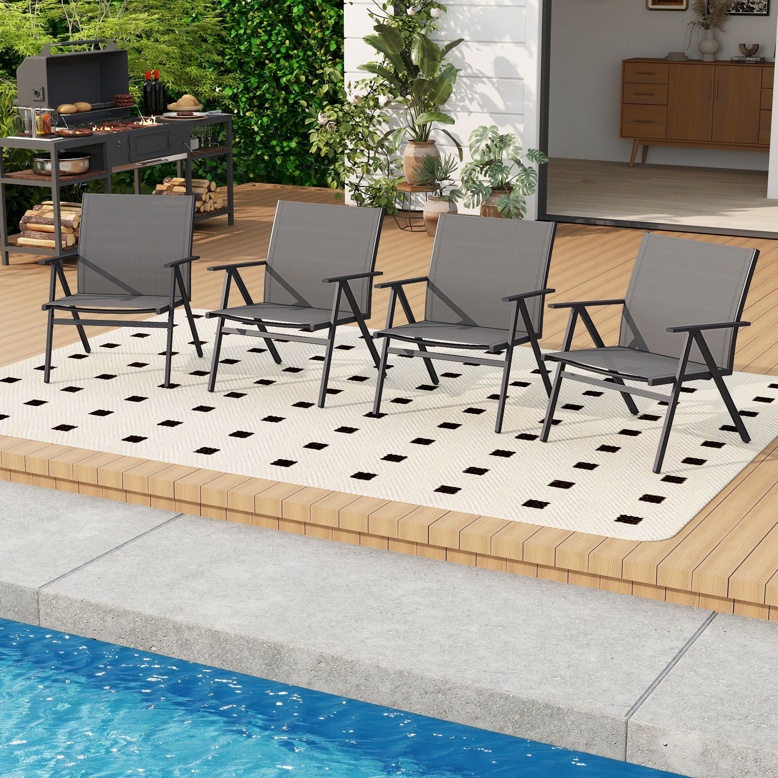 Topbuy Patio Chairs Set of 4 Outdoor Lounge Leisure Armchair w/ Sturdy Metal Frame & Breathable Seat Back