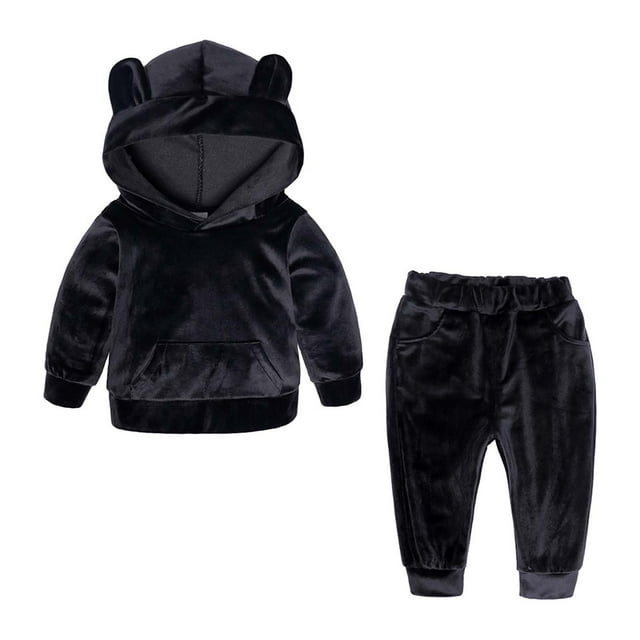 Sudadera Para Niños Pequeños, Telas De Terciopelo Para Bebés, Abrigo, Pantalones, Conjunto De 2 Uds, Suéter Para Niños, Niñas, Negro Odeerbi LM103-1467