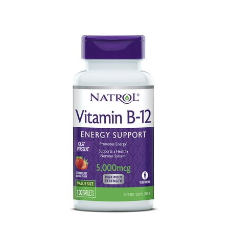 Natrol Vitamin B12 Fast Dissolve Tablets, Strawberry flavor, 5,000mcg, 100