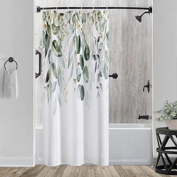 Watercolor Floral Shower Curtain Sets,Blue Beige Flowers Bathroom Curtains,Modern Minimalist White Bath Curtain, Waterproof Fabric with 12 Hooks 72x72 Inches