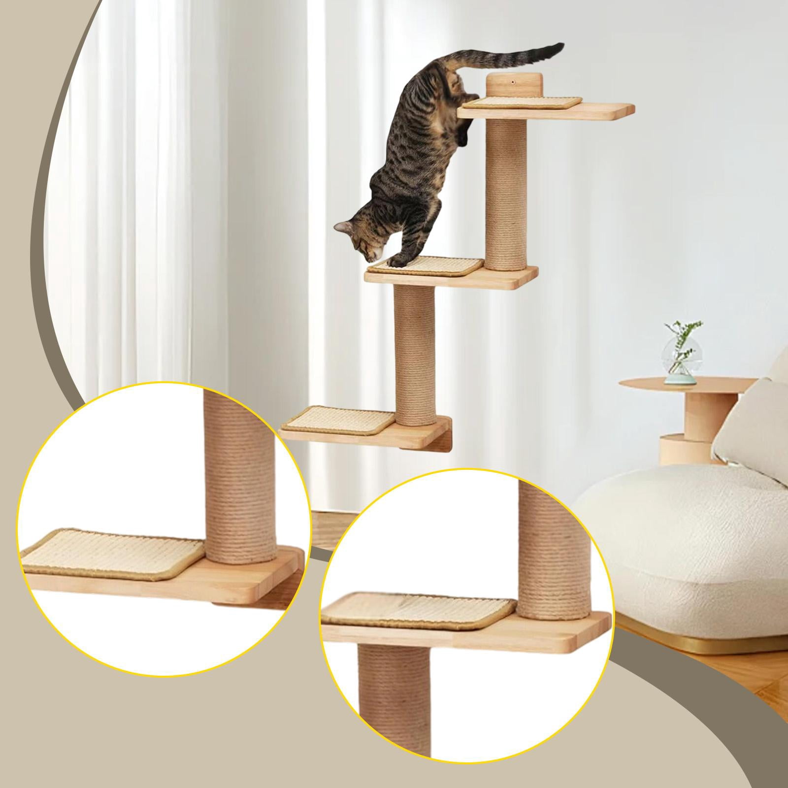Cat Wall Shelves Cat Stairway Steps Scratching Post Wooden Sisal Material for Indoor Cats Activity Center
