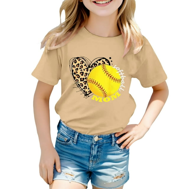 Hiiyo T-Shirt Graphique de Baseball pour Petites Filles Manches Courtes Été Décontracté Sport