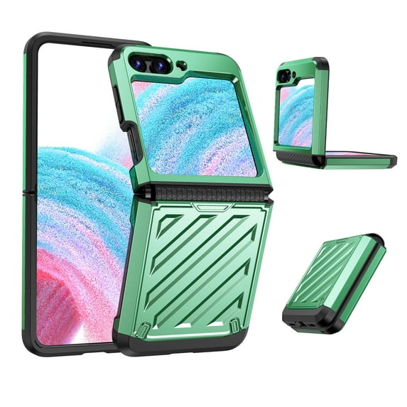 ELEHOLD Rugged Case for Samsung Galaxy Z Flip 5 Hybrid PC+TPU Shockproof Anti-Scratch Case with Hinge Protection Armor Cover Case for Samsung Z Flip 5,Green