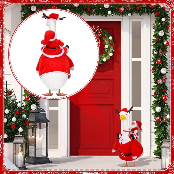 23 Inch Porch Goose Outfits,Santa Riding Goose Doorway Decor,Goose Statue Outfit Holiday Entryway Display Seasonal Porch Lawn Accent Festive Winter Scene Decoration for Party Garden Styling