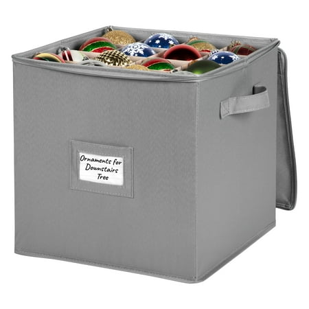 UPC: 0664979895700 | Christmas Ornament Storage Container – Heavy Duty Non-Woven Canvas – for Adults and Kids – Color: Grey