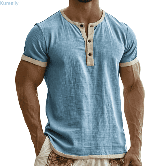 Kureaily Men's Casual Wear Short Sleeve Shirts Soft Washed Crew Neck Tops For Everyday Comfort Casual Cotton T-Shirts