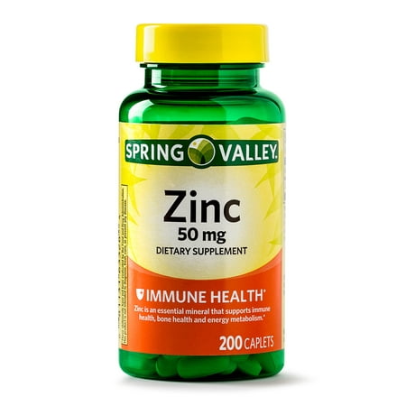 (2 Pack) Spring Valley Zinc Caplets, 50 mg, 200 (Best Zinc Supplement For Kids)