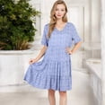thumbnail image 5 of Women's V-Neck Floral Print Ruffle Hem Dress with Short Sleeves- Small, Blue, 5 of 7