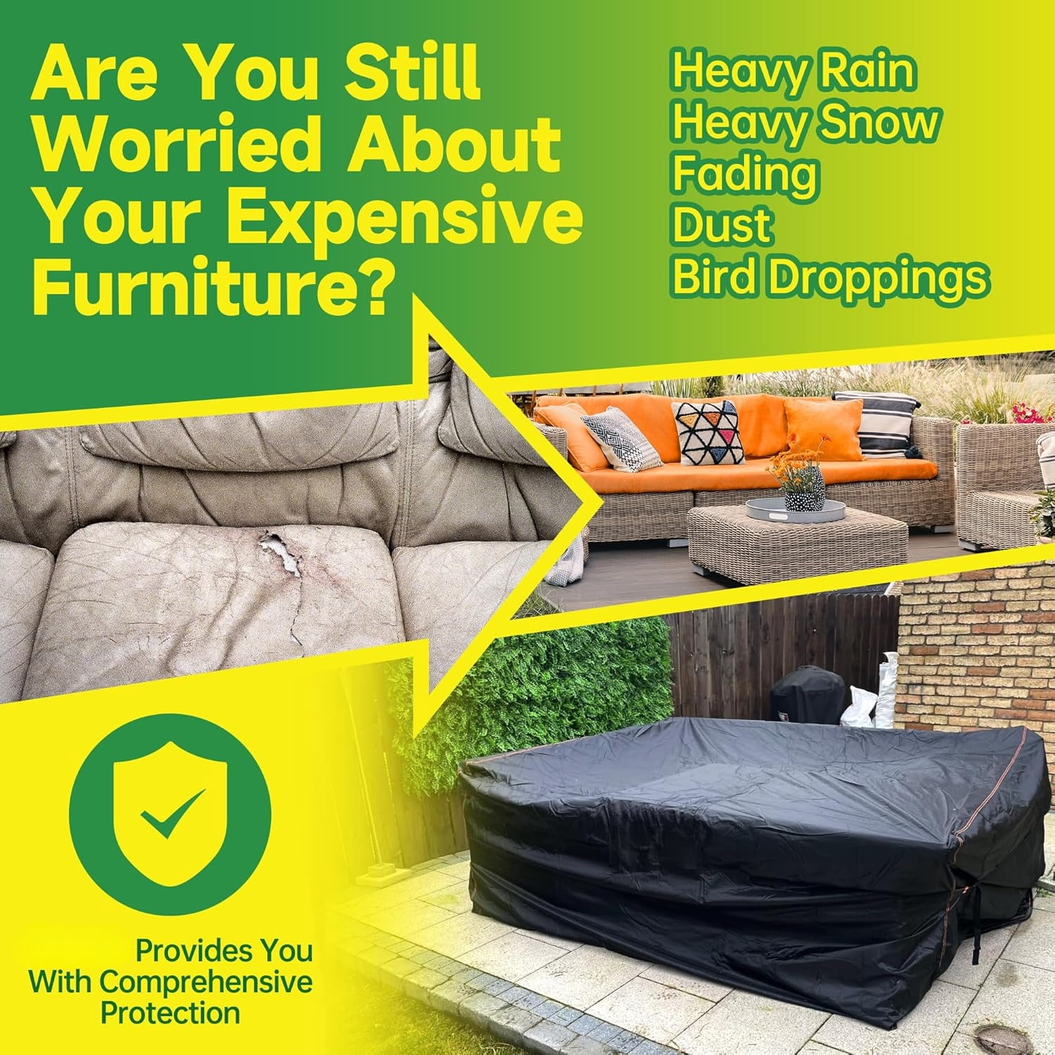 Heavy Duty Waterproof Rectangular Patio Furniture Set Cover Weatherproof Outdoor Sectional Sofa Couch Garden Dining Table Chair Protector