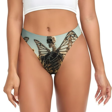 Thongs for Women - Skull Butterfly Sunflower No Show Seamless Womens Thongs Underwear  Stretch G String Thongs for Women  Ladies Breathable Thong Bikini Panties Briefs