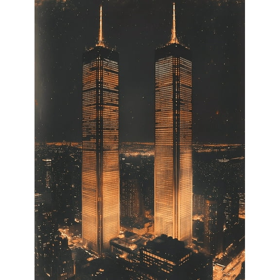 Night View Twin Towers Canvas Painting/Wall Art，Perfect for Living Room，Bedroom，Office，Hotel，Apartment Decoration