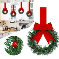 4 Pcs Mini Christmas Wreath,Mini Cabinet Wreaths for Kitchen Christmas Red Berry with Bow Farmhouse Wreath for Holiday Xmas Party Decorations(Red)
