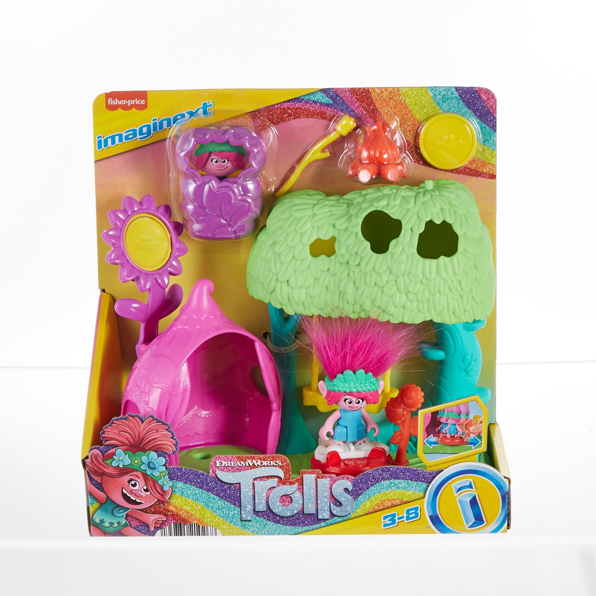 Imaginext DreamWorks Trolls Flower Fun Campsite Playset with Poppy Figure & 4 Play Pieces