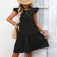 thumbnail image 5 of vigerkar Women's Summer Dresses Sleeveless Ruffle Sleeve Round Neck Solid Loose Short Flowy Pleated Mini Dress (Black, L), 5 of 5