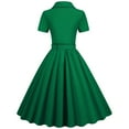 thumbnail image 2 of QLEICOM 1950's Dresses for Women Vintage, Solid Short Sleeve Shirt Medieval Vintage Dress, Stretch Slim High Waist Swing Dress, Audrey Hepburn Style Party Dresses Army Green S, 2 of 4