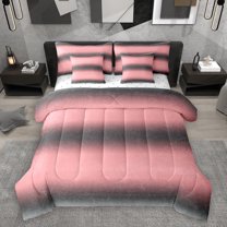 Homewish Abstract Geometric Striped 7pcs Bedding Comforter Set,Modern Minimalist Art Queen Bedding Sets,Pink Black Queen Sheet Sets For Men Women,Luxury Bedroom Decor Reversible