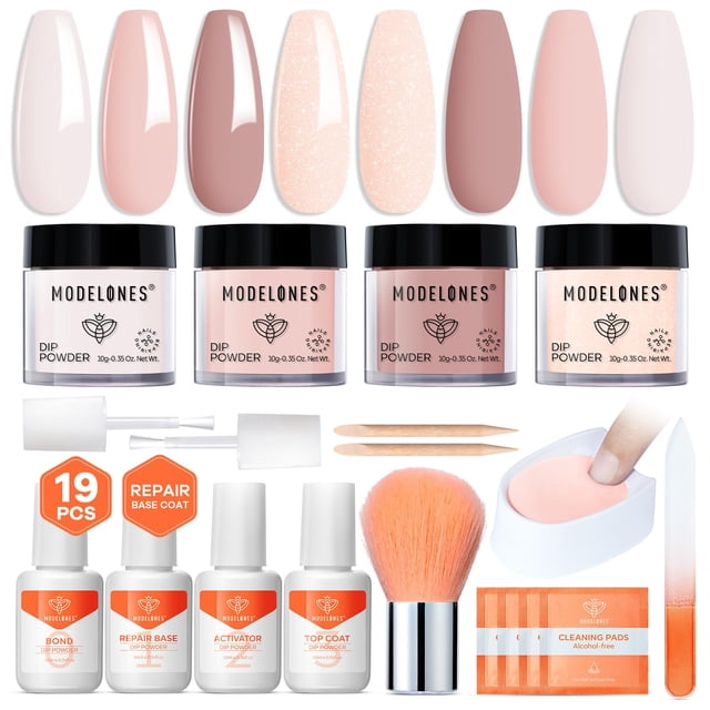 Kit de uñas en polvo Modelones con purpurina rosa nude de 4 colores