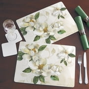 Cala Home Magnolias 4 Pack Premium Decorative Hardboard Cork Back Tabletop Placemats