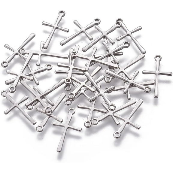 20Pcs Cross Pendants 304 Stainless Steel Pendants Stainless Steel Color for Women DIY Necklace Bracelet Earring Jewelry Craft Making 16x9.5x0.7mm Hole: 1.2mm