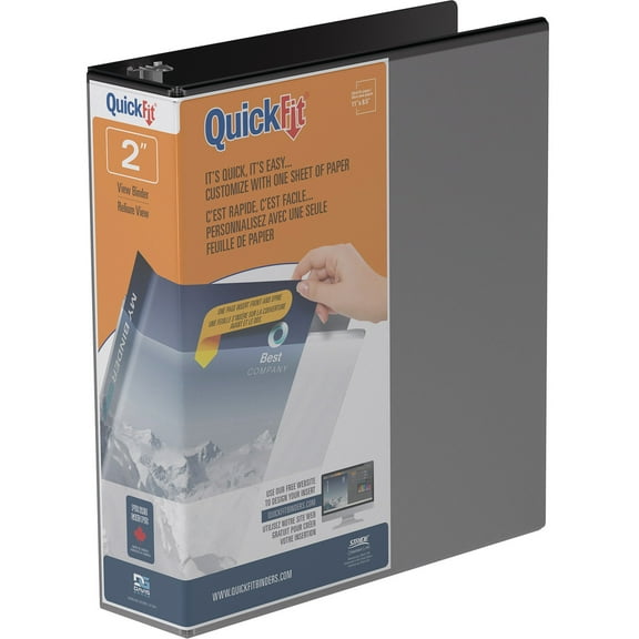 Stride® QuickFit® Angle D-Ring View Binders, 475-Sheet Capacity, 2" Rings, 47% Recycled, Black