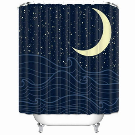 WOPOP Open Sea Waves Starry Night Sky Textures Moon Nature Love The Shower Curtain 66x72 Inches