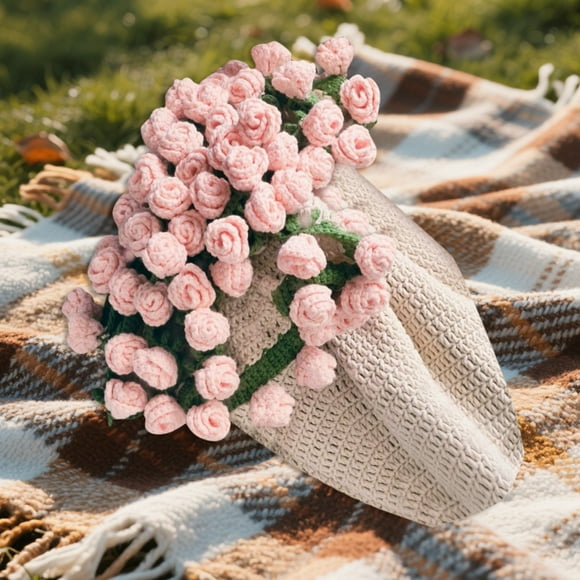 Handmade Crochet Flower Bouquet Blanket Soft Lightweight Knitted Throw for Day Valentine Birthday Home Decoration