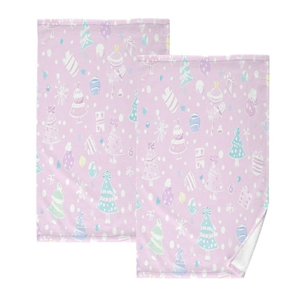 Pink Cute Christmas Set of 2 Pure Cotton Towels, 16'' x 28'', Highly Absorbent and Soft