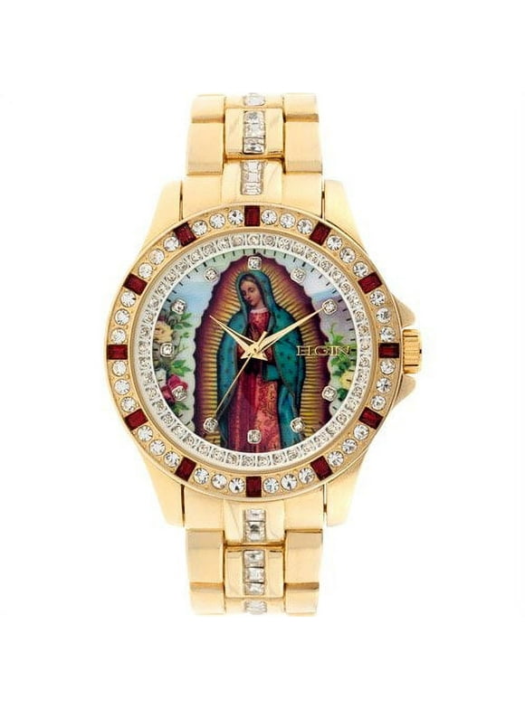 Elgin Adult Male Analog Watch "Saint Guadalupe" with Red Stones Gold-Plated (FG9115)