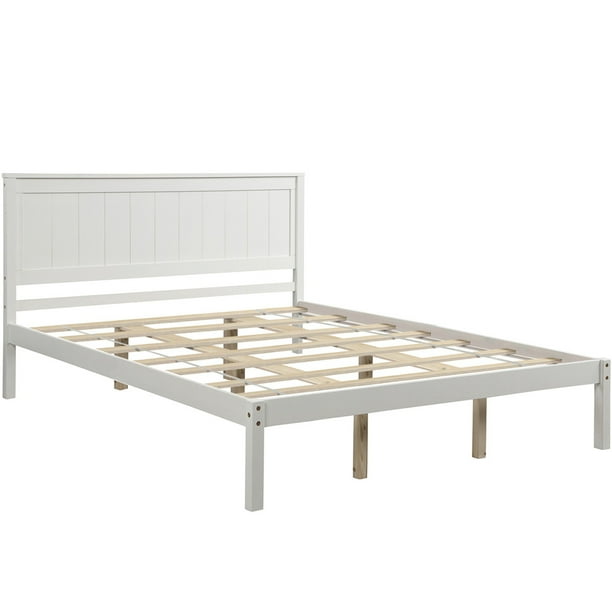 White Queen Bed Frame, Modern Wood Platform Bed Frame with Headboard