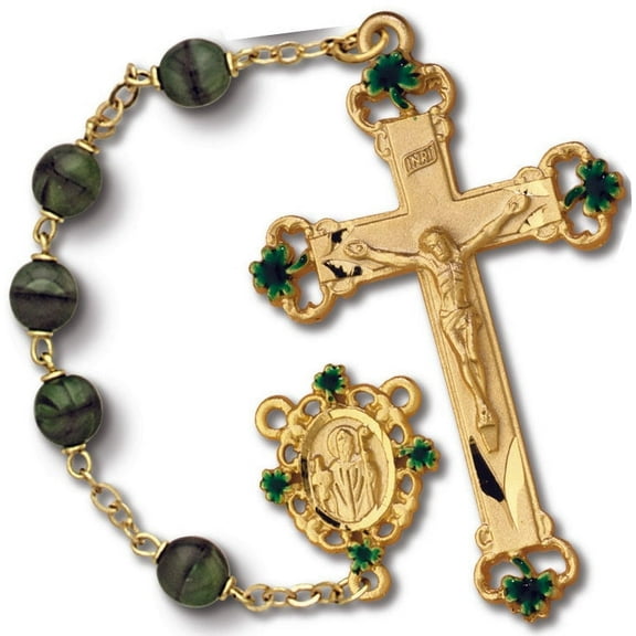 Women's St. Patrick Medium Green Catholic Rosary Beads, Glass beads
